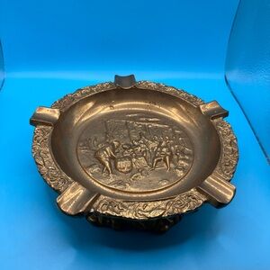 Vintage Brass Ashtray with Engraved Scene